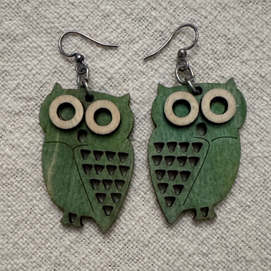 Green Tree Jewelry Little Hoot Owl Earrings, Green & Tan